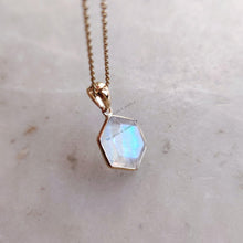 14K Solid Gold Natural Rainbow Moonstone Pendant: June Birthstone Jewelry