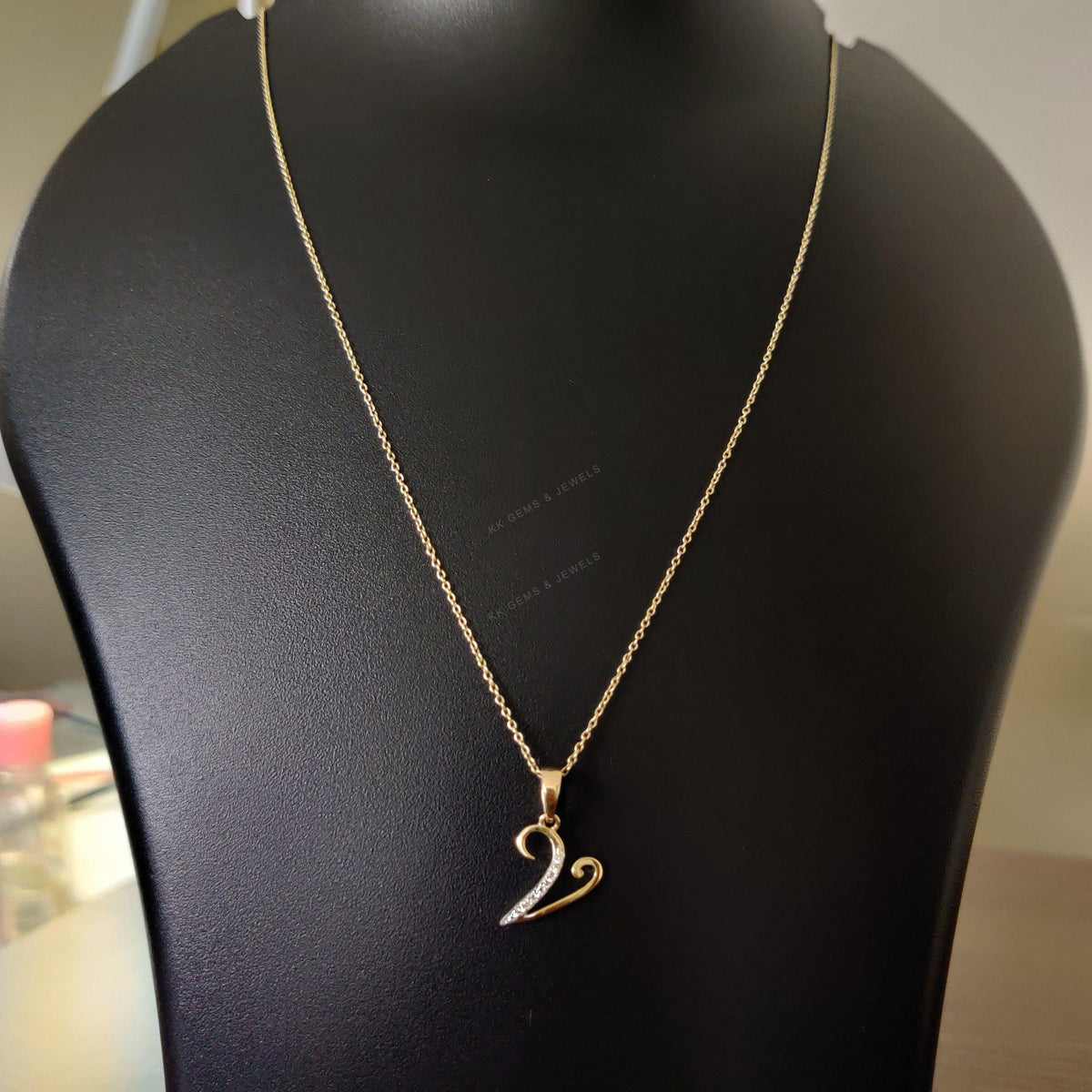 14K Solid Gold Initial V Pendant: Natural Diamond Charm