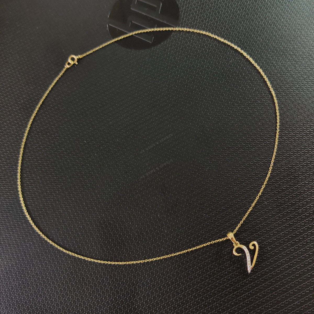 14K Solid Gold Initial V Pendant: Natural Diamond Charm