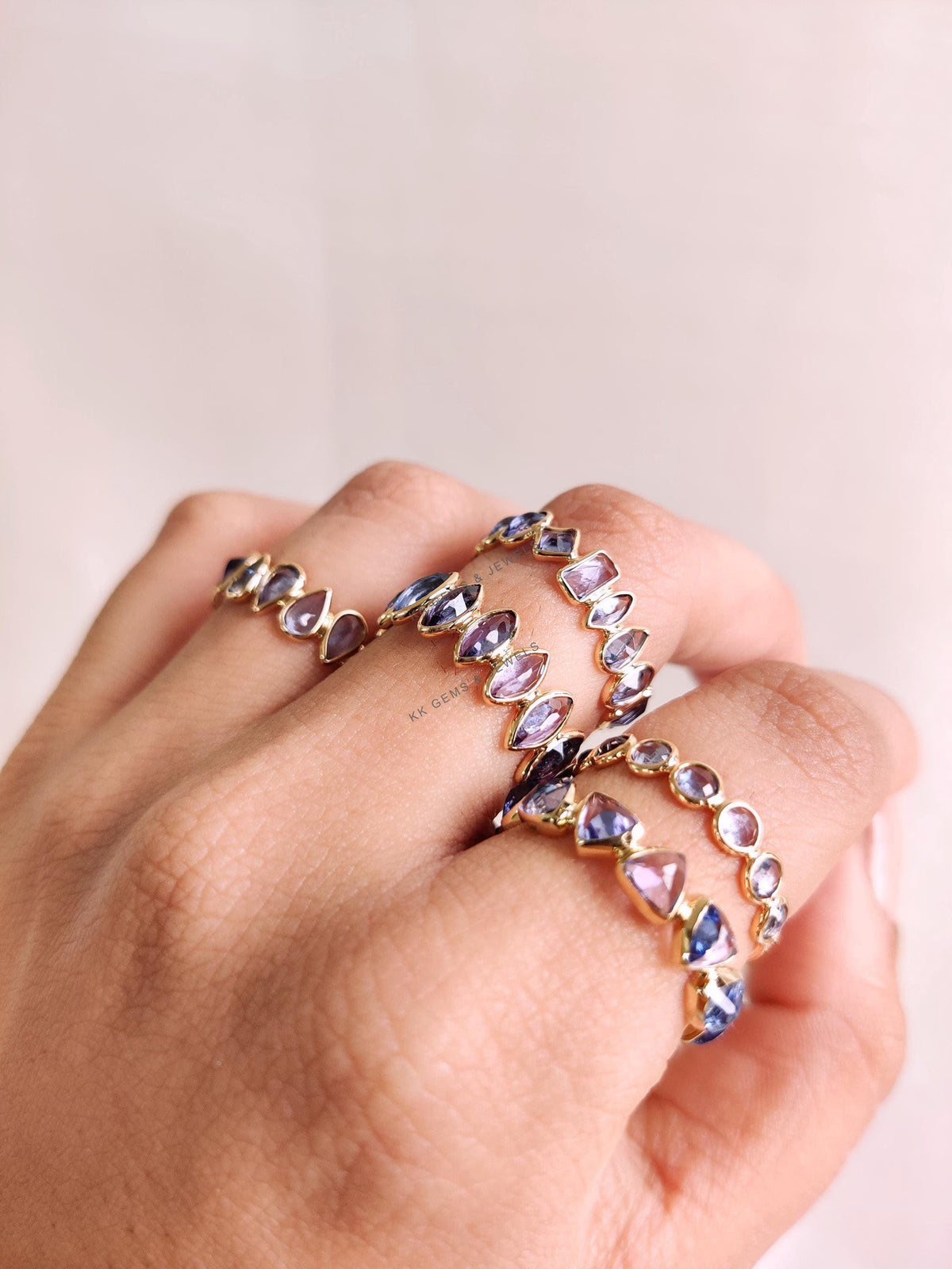Natural Tanzanite Infinity Ring, 14K Solid Yellow Gold Bezel Set Marquise Ring