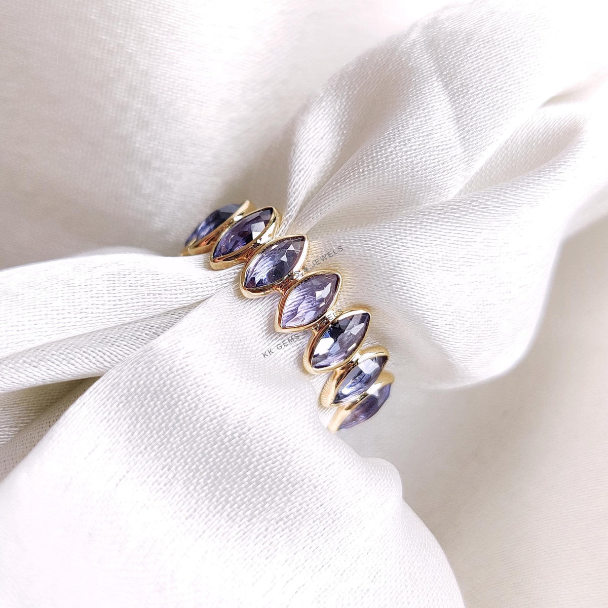 Natural Tanzanite Infinity Ring, 14K Solid Yellow Gold Bezel Set Marquise Ring