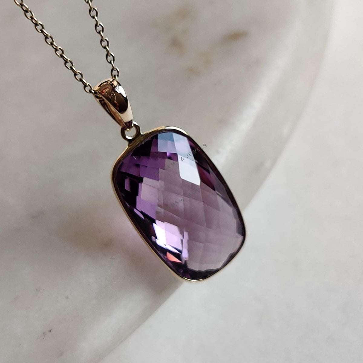 14K Solid Gold Natural Pink Amethyst Pendant, February Birthstone Jewelry