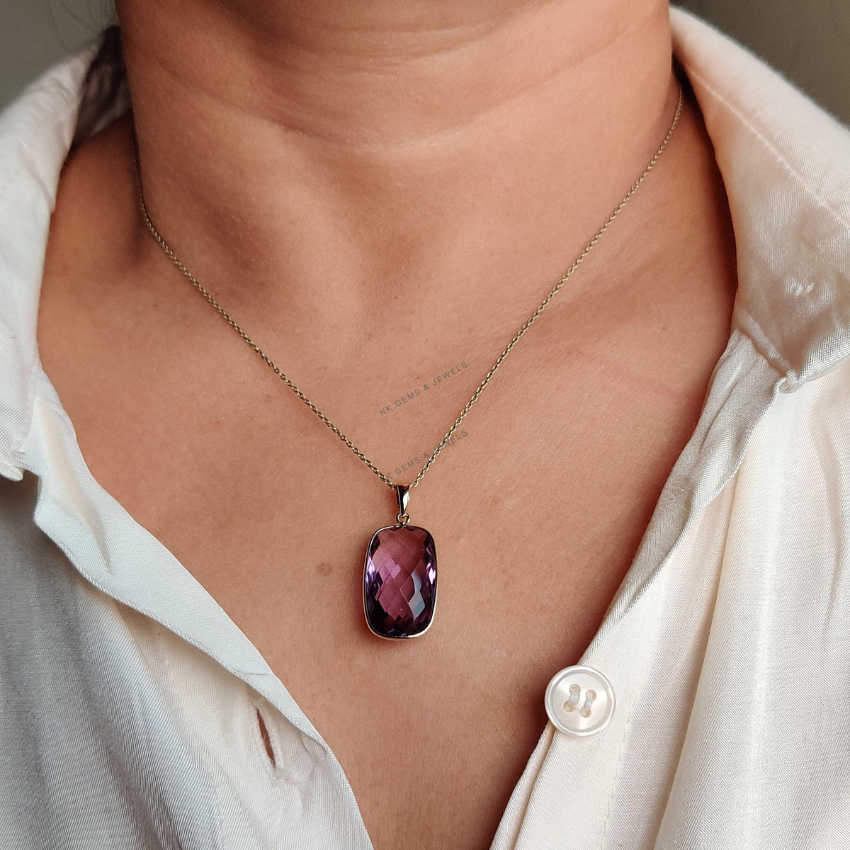 14K Solid Gold Natural Pink Amethyst Pendant, February Birthstone Jewelry