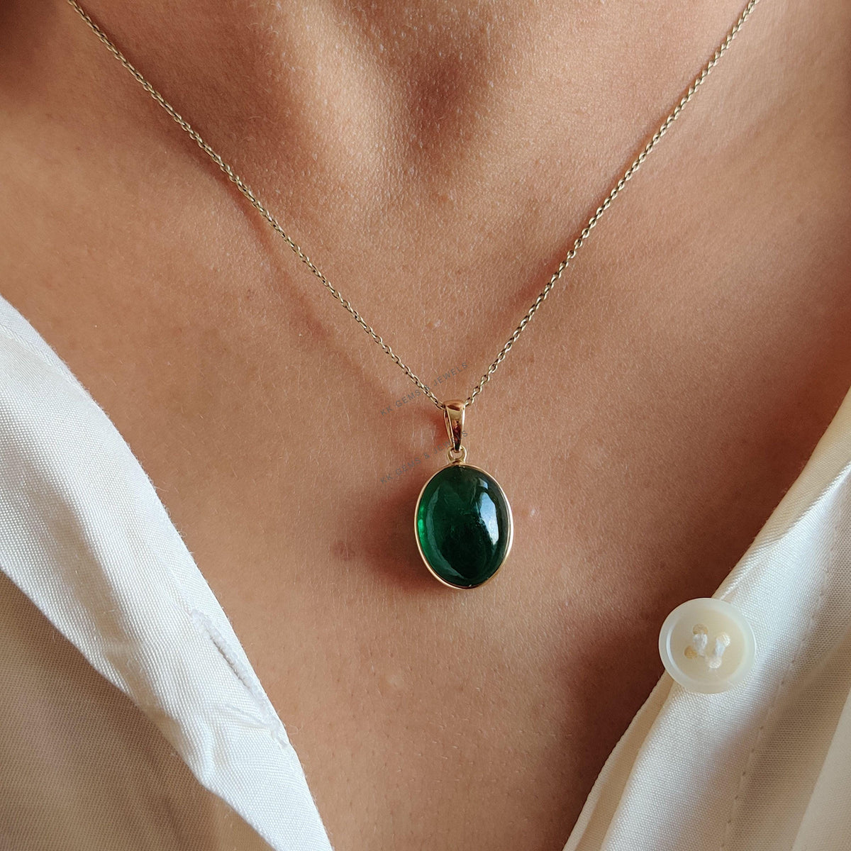 Natural Emerald Pendant, 14K Solid Yellow Gold Bezel Pendant, May Birthstone