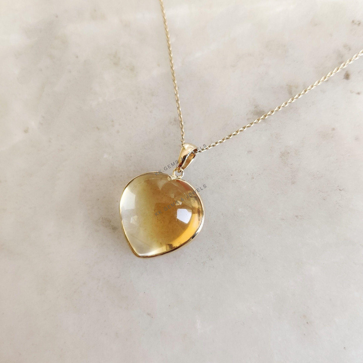14K Solid Yellow Gold Natural Citrine Heart Pendant, November Birthstone, Christmas Present