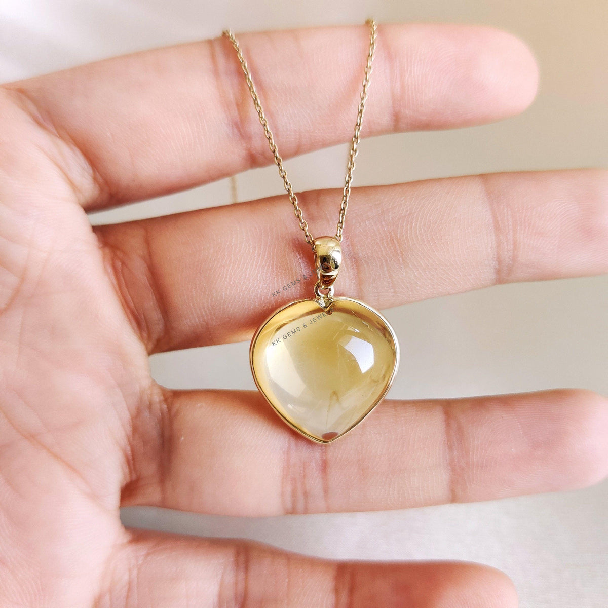 14K Solid Yellow Gold Natural Citrine Heart Pendant, November Birthstone, Christmas Present