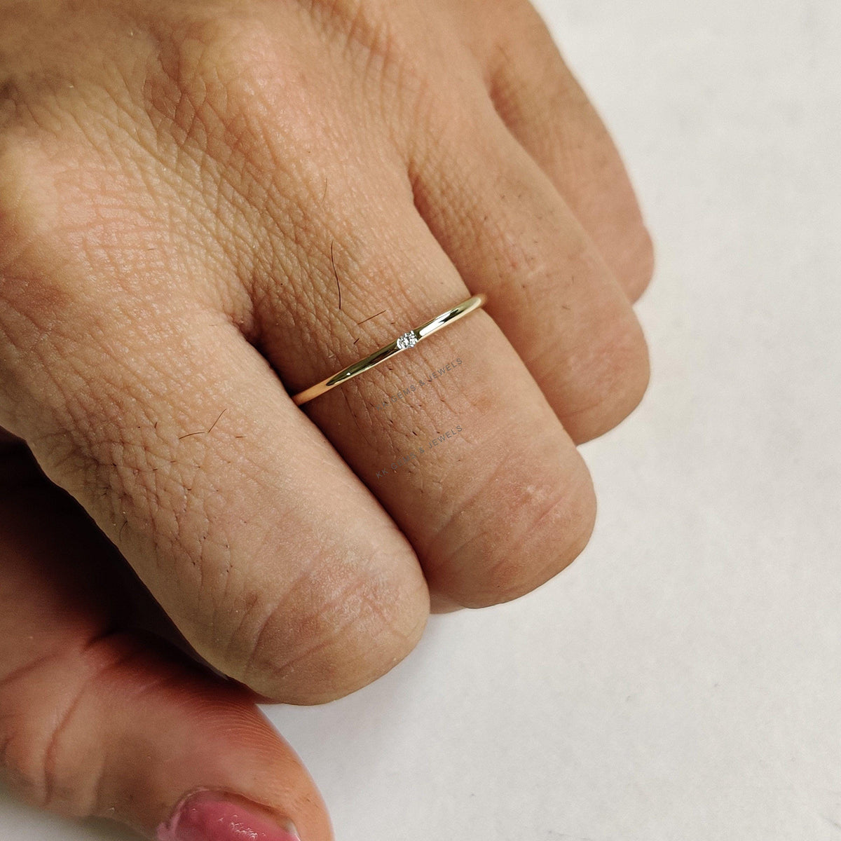Dainty 14K Solid Gold Natural Diamond Ring, April Birthstone, Engagement Ring
