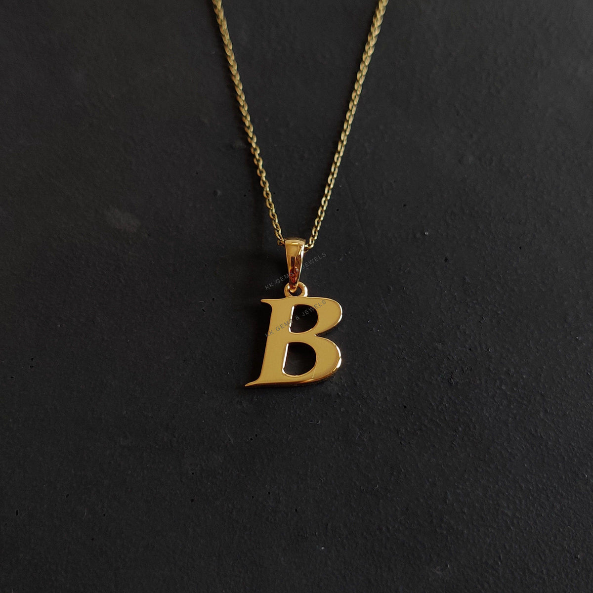 14K Solid Yellow Gold Initial B Pendant, Letter Charm