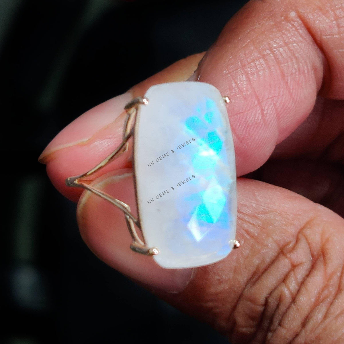 Natural Rainbow Moonstone Ring, 14K Solid Yellow Gold, June Birthstone