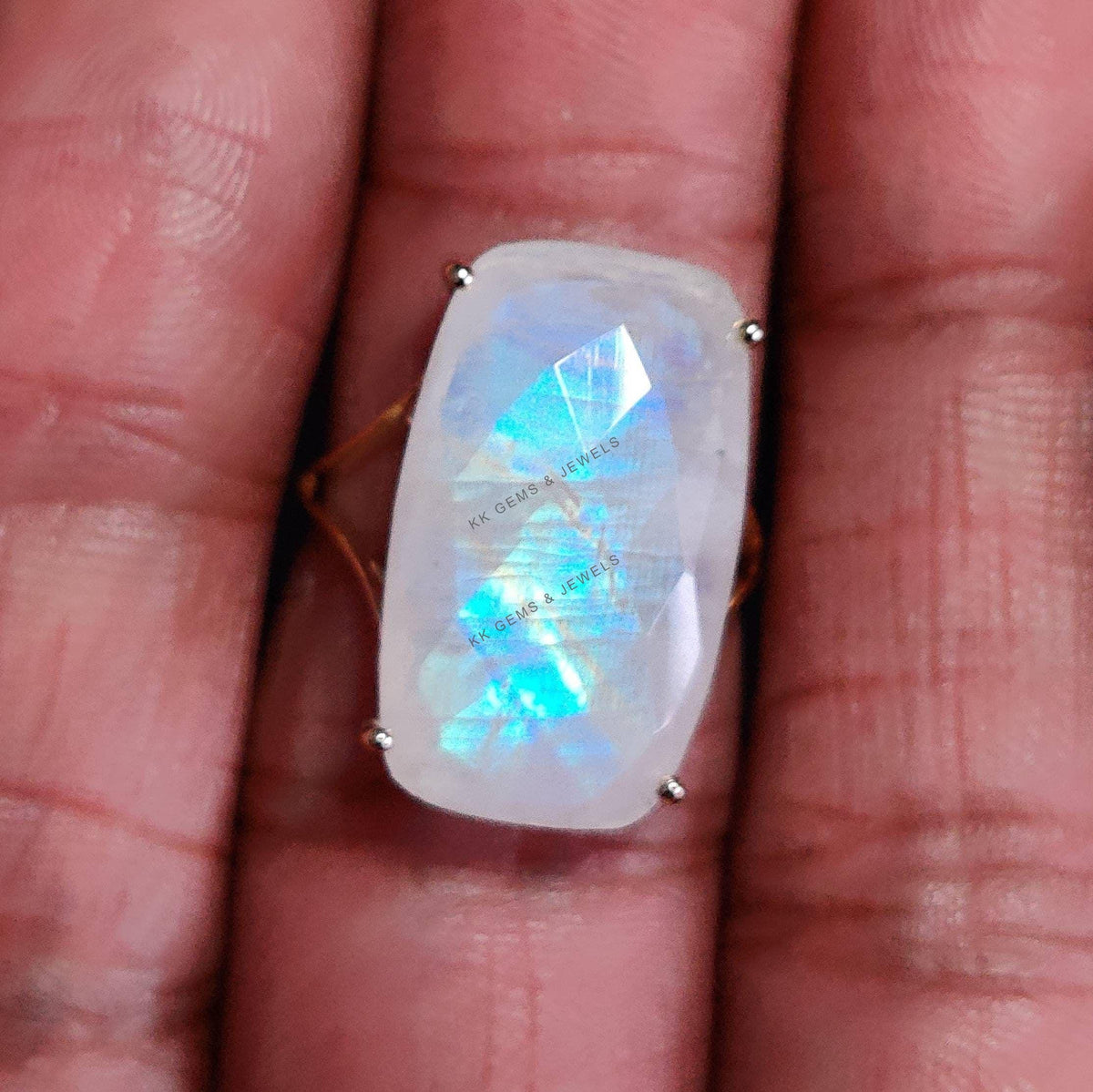 Natural Rainbow Moonstone Ring, 14K Solid Yellow Gold, June Birthstone