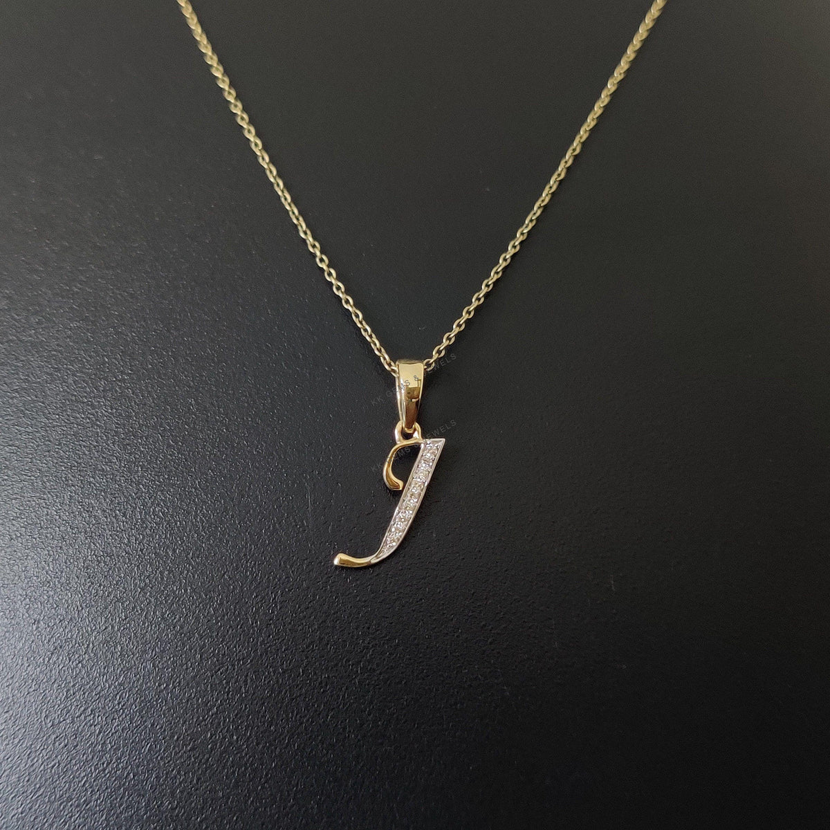 14K Solid Yellow Gold Initial J Diamond Pendant, Birthday Gift