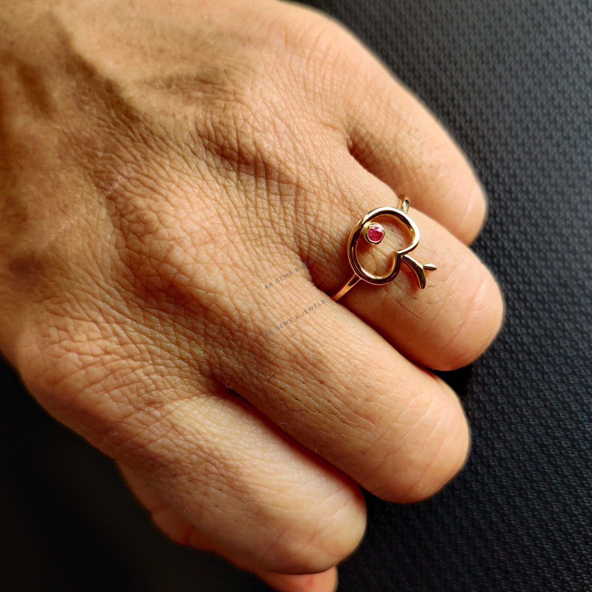 14K Solid Yellow Gold Natural Ruby Ring, July Birthstone, Dainty Apple Jewelry