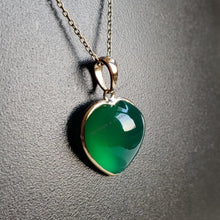 14K Solid Gold Natural Green Onyx Heart Pendant, May Birthstone Valentine Jewelry