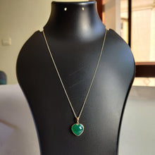 14K Solid Gold Natural Green Onyx Heart Pendant, May Birthstone Valentine Jewelry