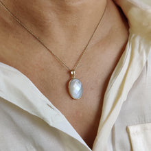 14K Solid Gold Natural White Moonstone Pendant, June Birthstone Jewelry