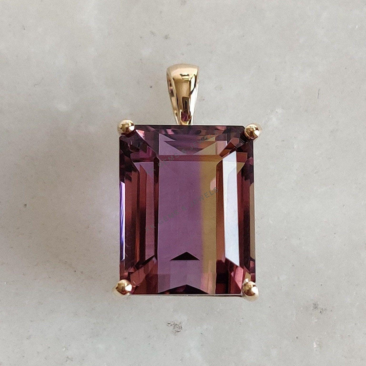 14K Solid Gold Natural Ametrine Pendant: Octagon Cut Gemstone, February November Birthstone