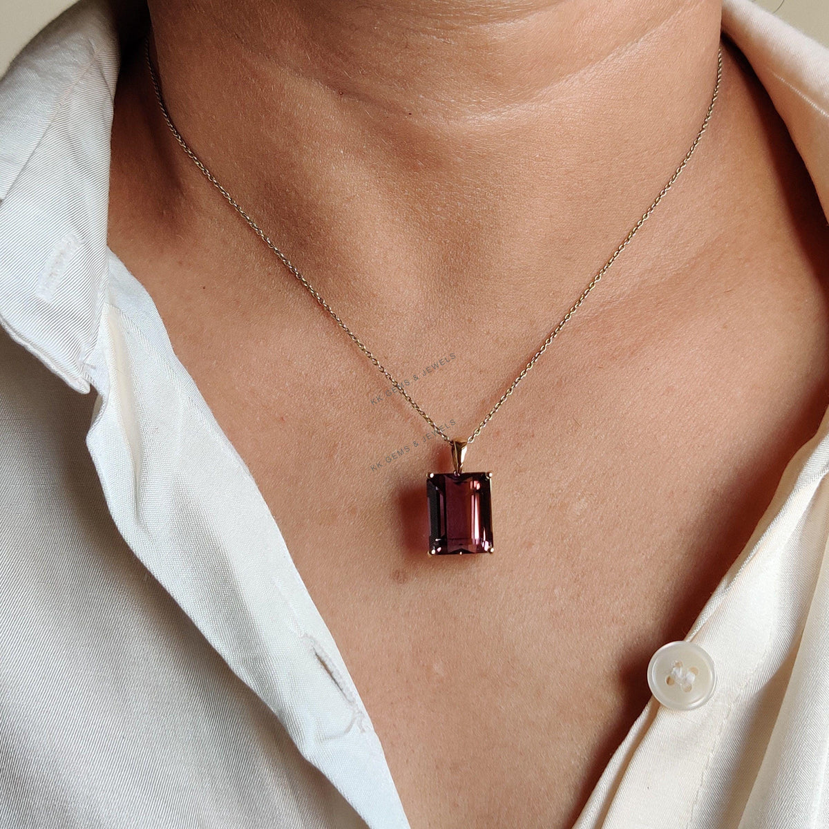 14K Solid Gold Natural Ametrine Pendant: Octagon Cut Gemstone, February November Birthstone