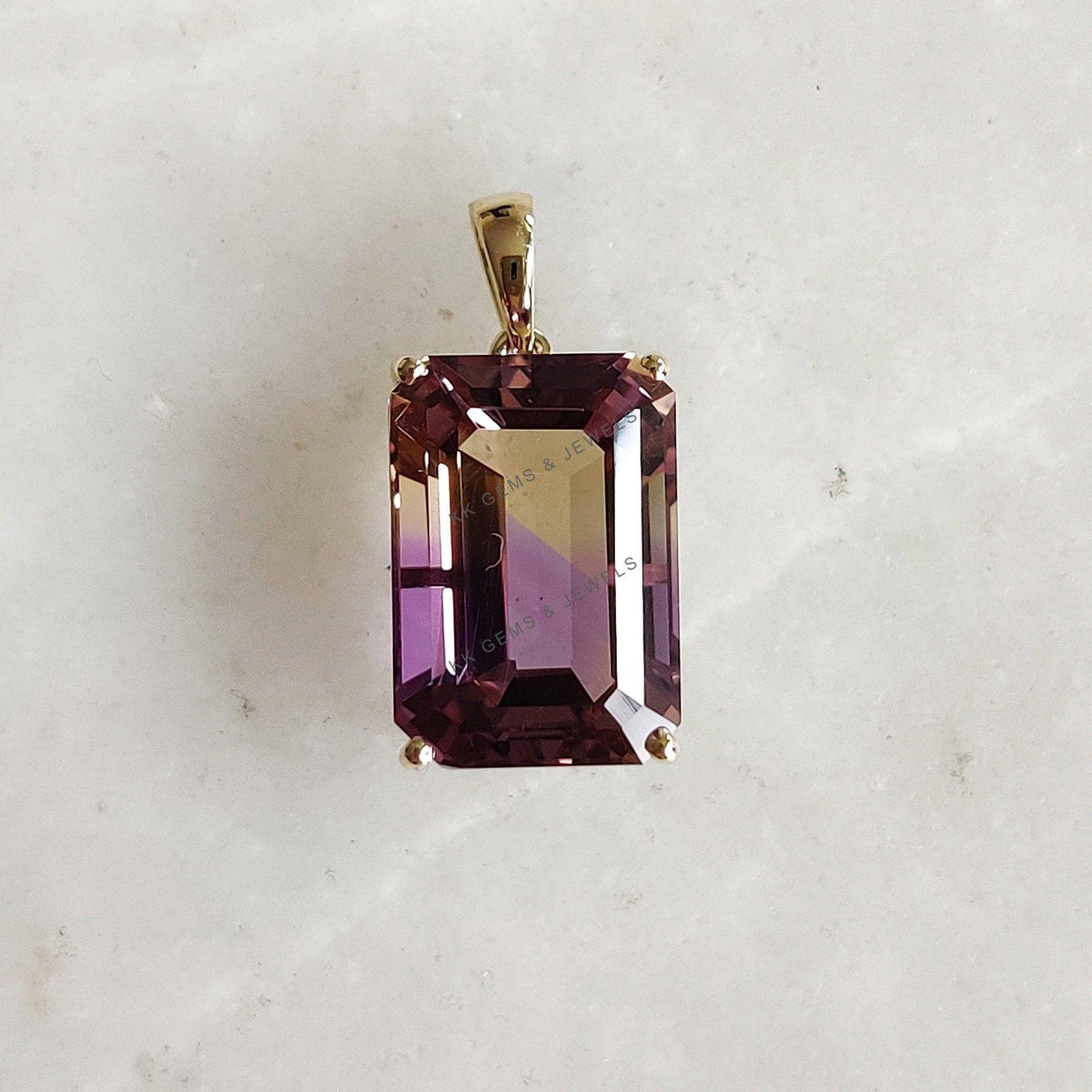 14K Solid Gold Natural Ametrine Pendant, Octagon Gemstone, February November Birthstone