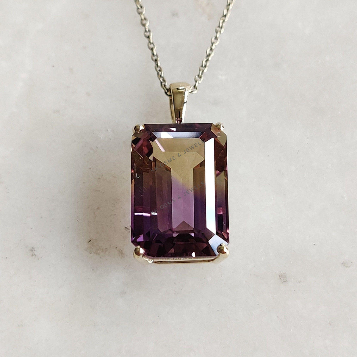 14K Solid Gold Natural Ametrine Pendant, Octagon Gemstone, February November Birthstone