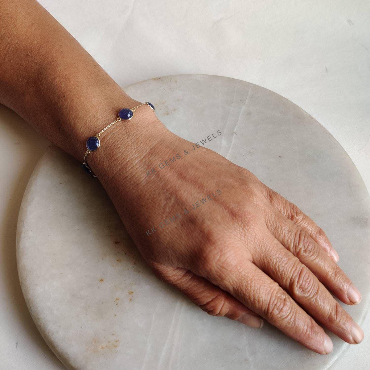 14K Solid Yellow Gold Natural Tanzanite Bracelet, Dainty December Birthstone Bracelet