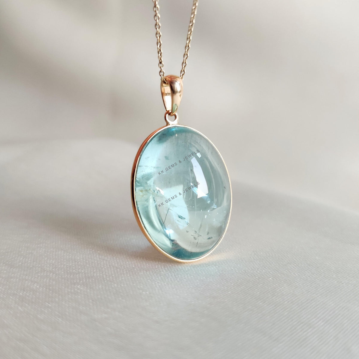 Natural Aquamarine 14K Solid Yellow Gold Bezel Pendant, March Birthstone