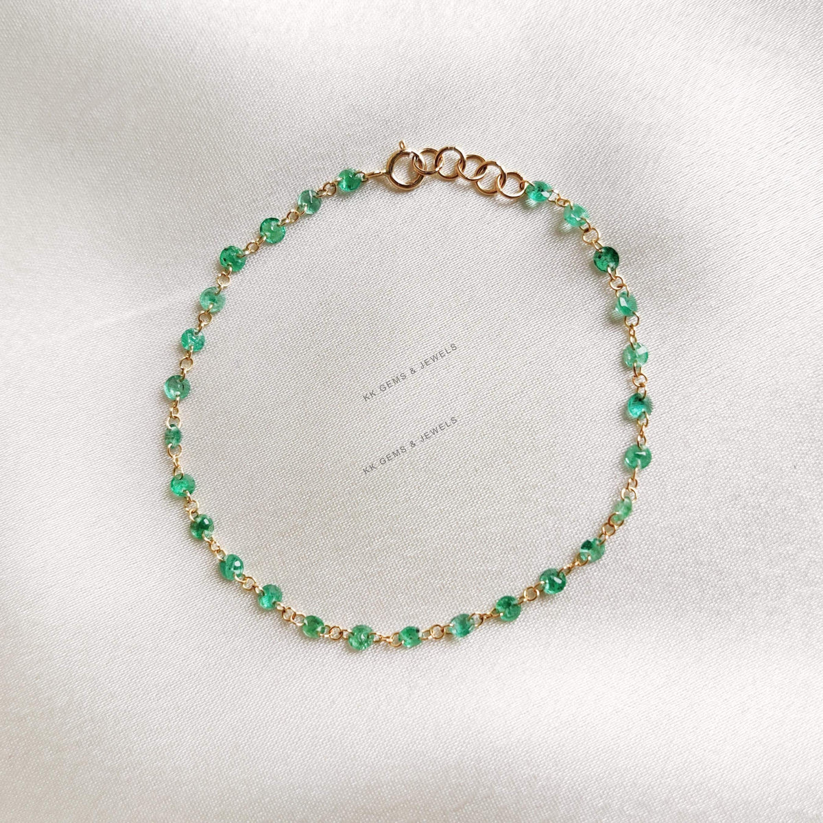 14K Solid Gold Natural Emerald Bracelet, May Birthstone Jewelry