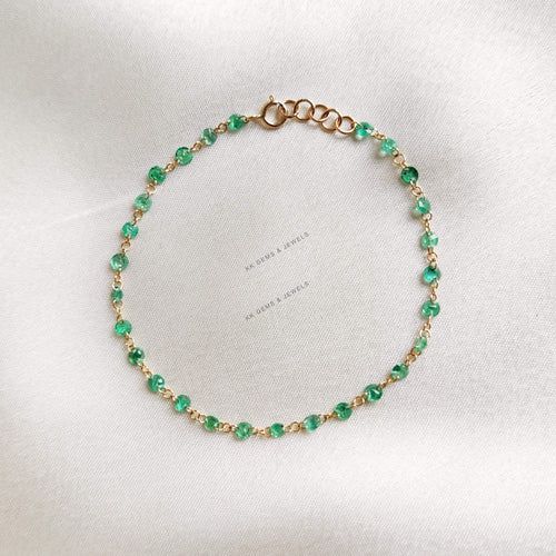 14K Solid Gold Natural Emerald Bracelet, May Birthstone Jewelry
