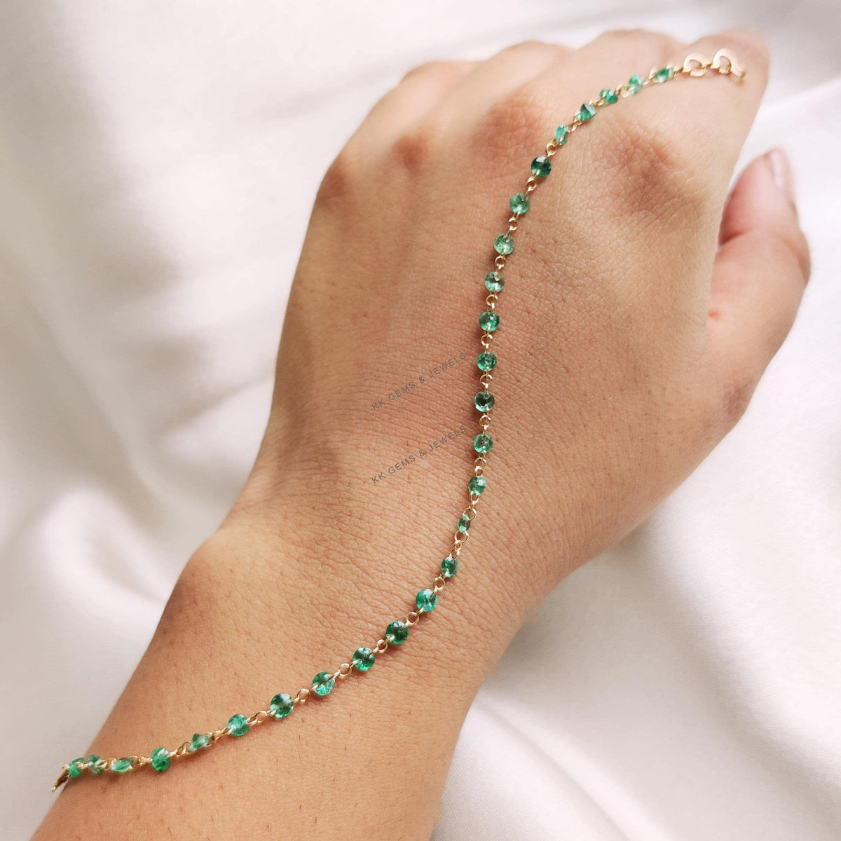 14K Solid Gold Natural Emerald Bracelet, May Birthstone Jewelry