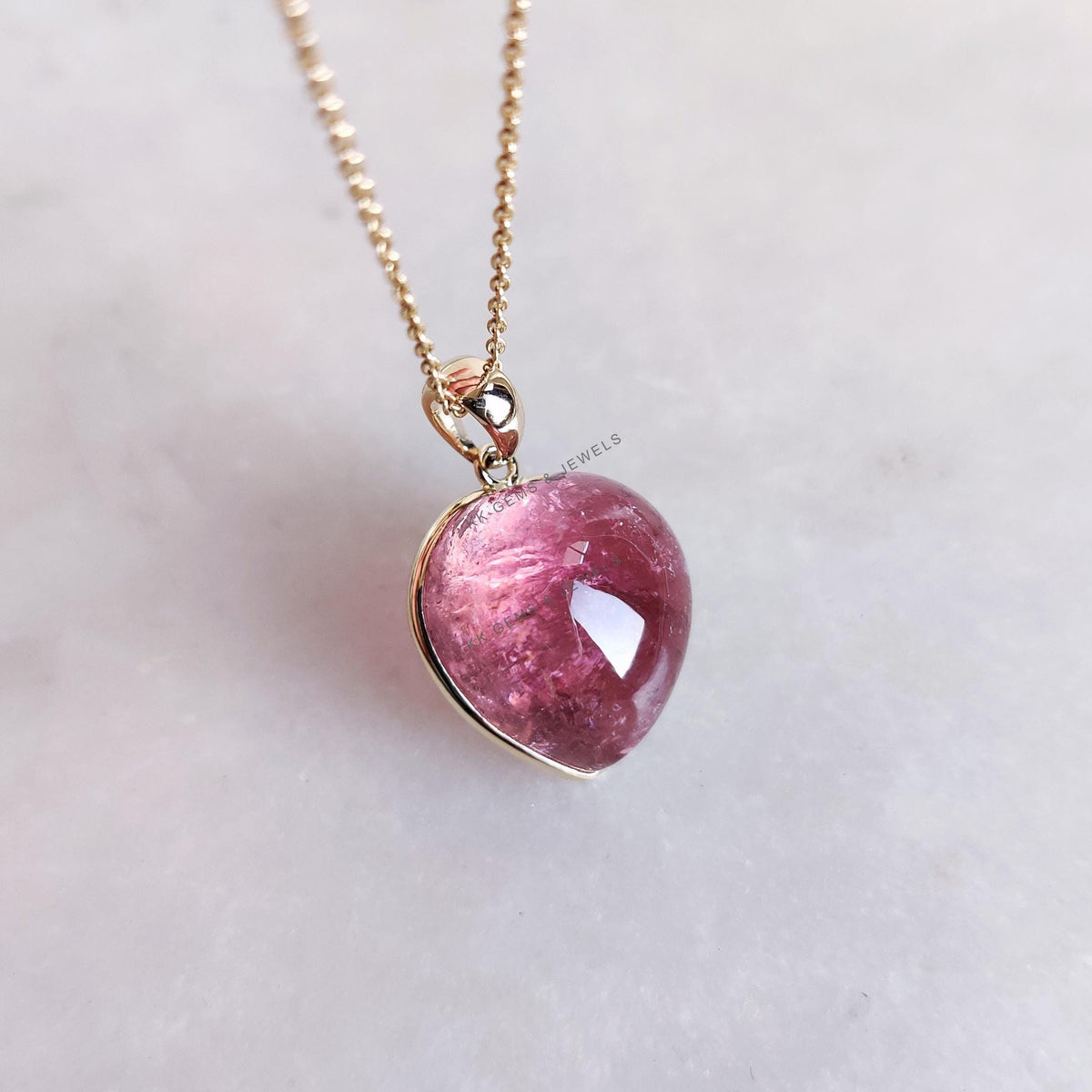 14K Solid Gold Natural Pink Tourmaline Heart Pendant, October Birthstone Valentine Gift
