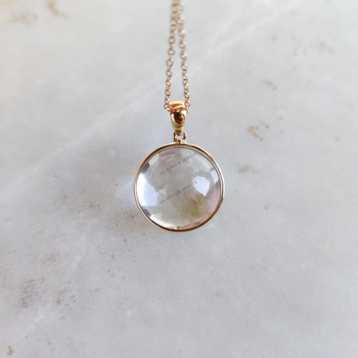 Natural Clear Quartz 14K Solid Yellow Gold Pendant, Bezel Pendant, April Birthstone,