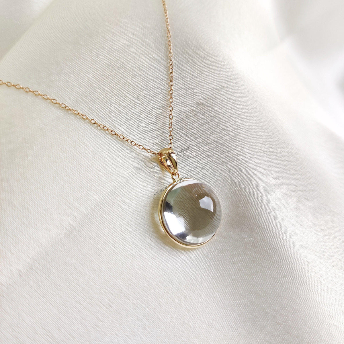Natural Clear Quartz 14K Solid Yellow Gold Pendant, Bezel Pendant, April Birthstone,