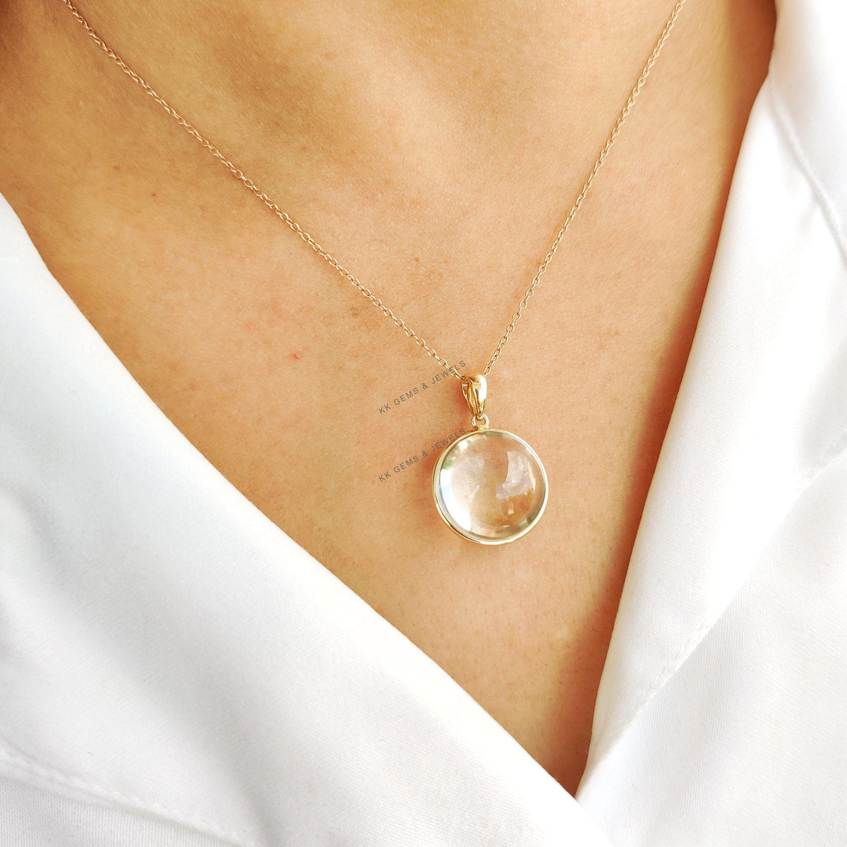 Natural Clear Quartz 14K Solid Yellow Gold Pendant, Bezel Pendant, April Birthstone,