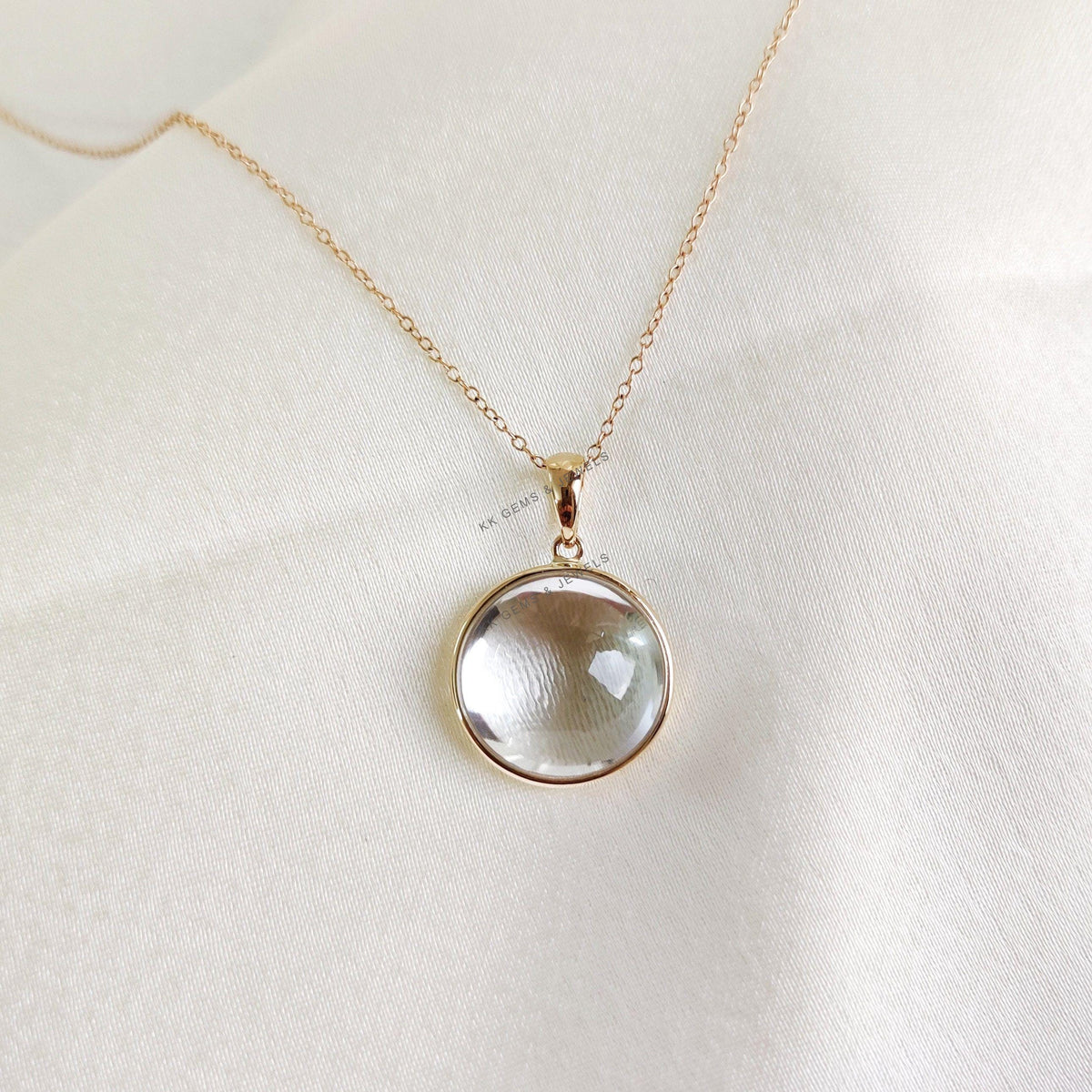 Natural Clear Quartz 14K Solid Yellow Gold Pendant, Bezel Pendant, April Birthstone,
