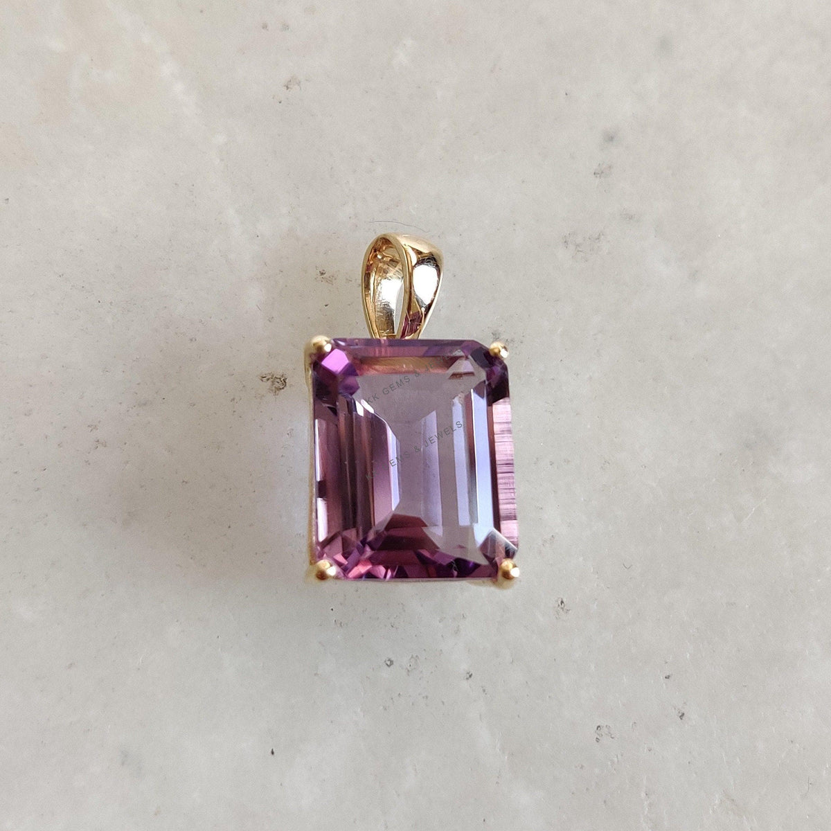 14K Solid Gold Natural Pink Amethyst Pendant, Octagon Gemstone, February Birthstone