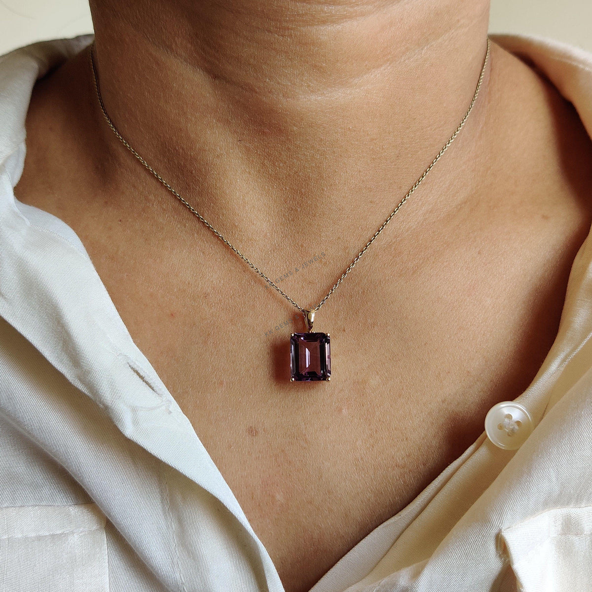 14K Solid Gold Natural Pink Amethyst Pendant, Octagon Gemstone, February Birthstone