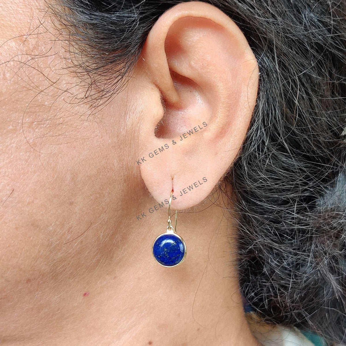 14K Solid Gold Natural Lapis Lazuli Earrings: September Birthstone