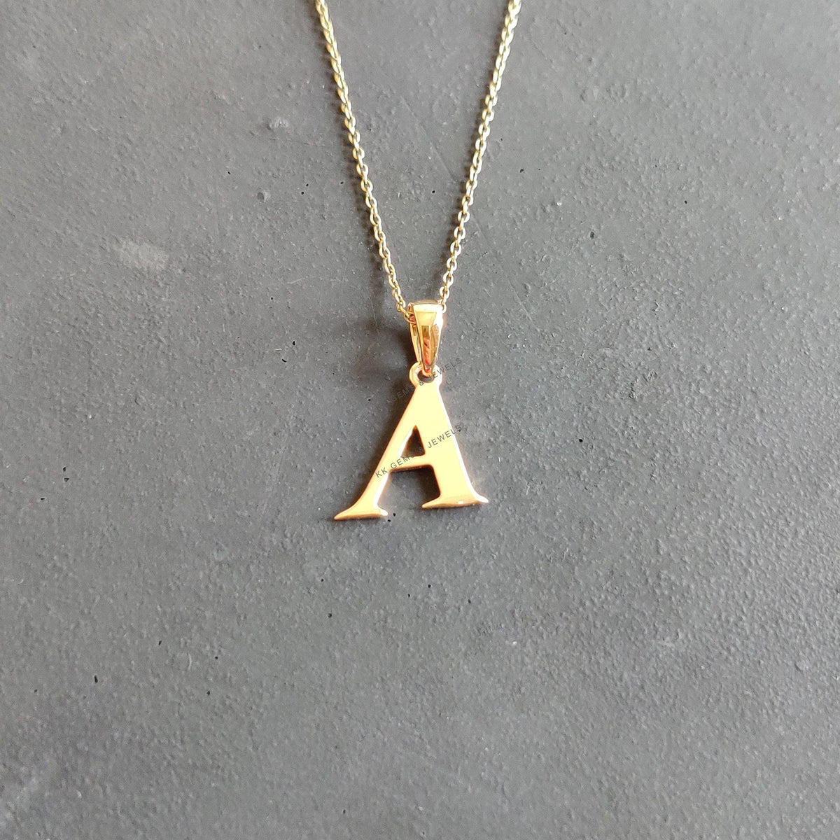 14K Solid Yellow Gold Initial A Pendant, Personalized Charm
