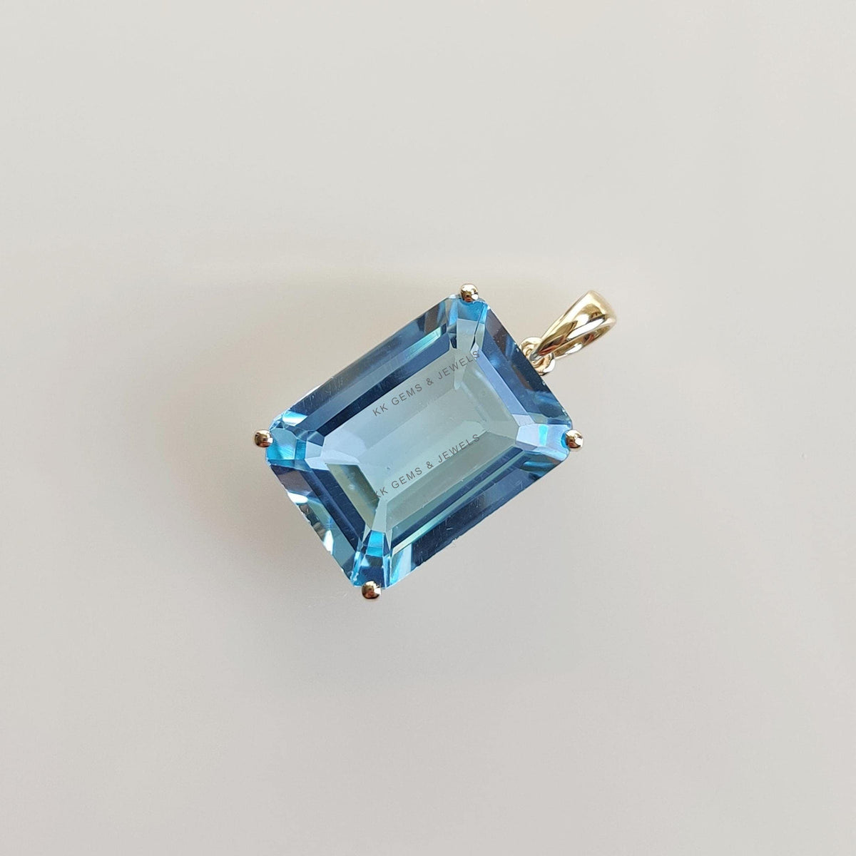 14K Solid Yellow Gold Natural Sky Blue Topaz Octagon Pendant, December Birthstone