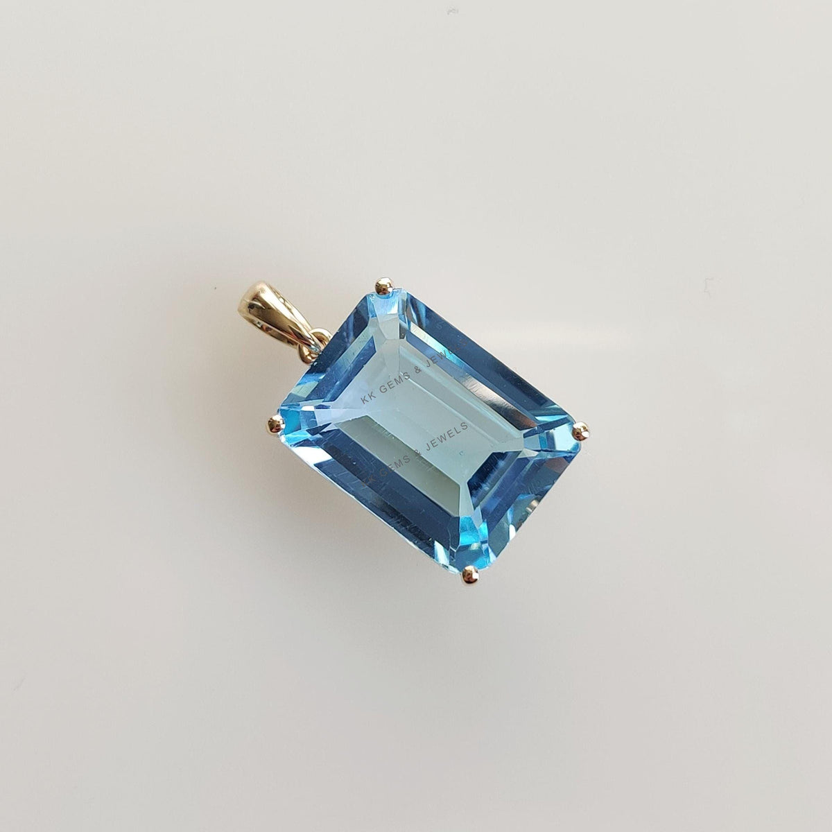 14K Solid Yellow Gold Natural Sky Blue Topaz Octagon Pendant, December Birthstone