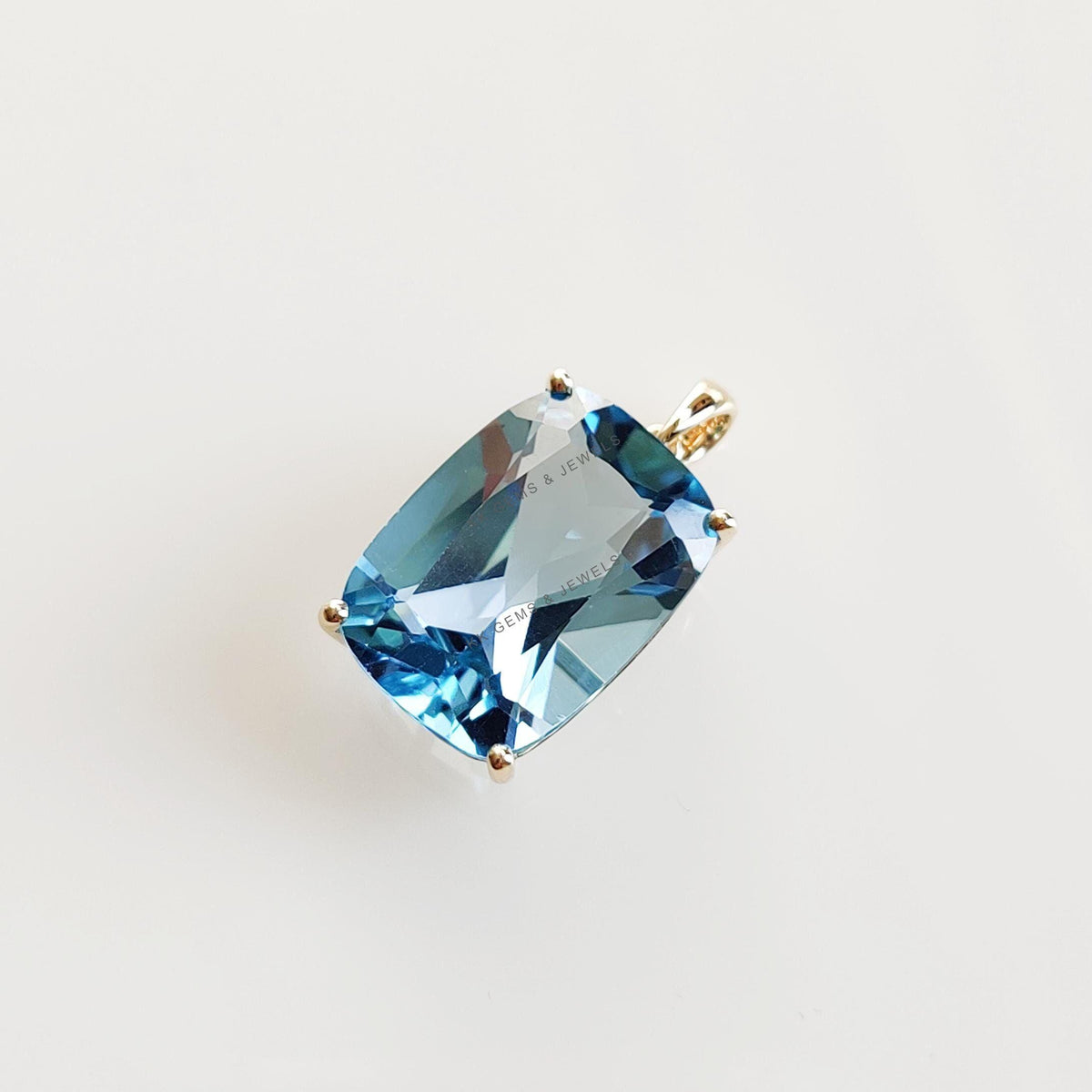 Natural Sky Blue Topaz Pendant, 14K Solid Yellow Gold, December Birthstone