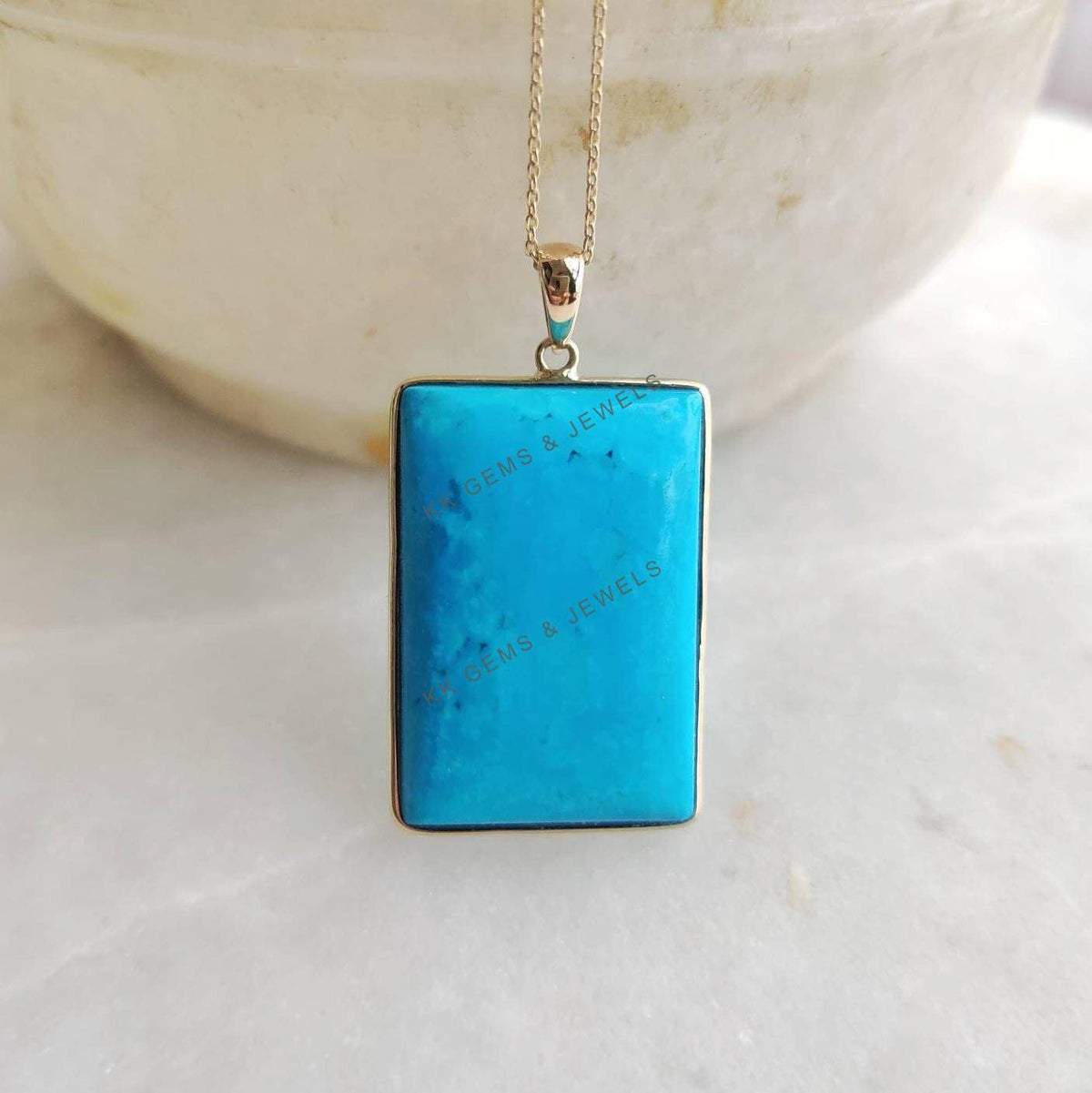 Natural Arizona Turquoise Pendant, 14K Solid Yellow Gold Sleeping Beauty, December Birthstone