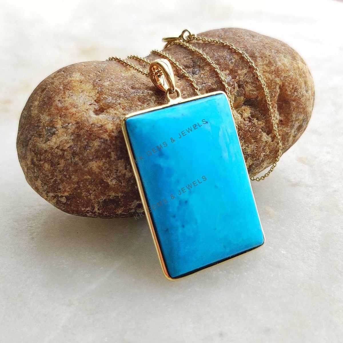 Natural Arizona Turquoise Pendant, 14K Solid Yellow Gold Sleeping Beauty, December Birthstone
