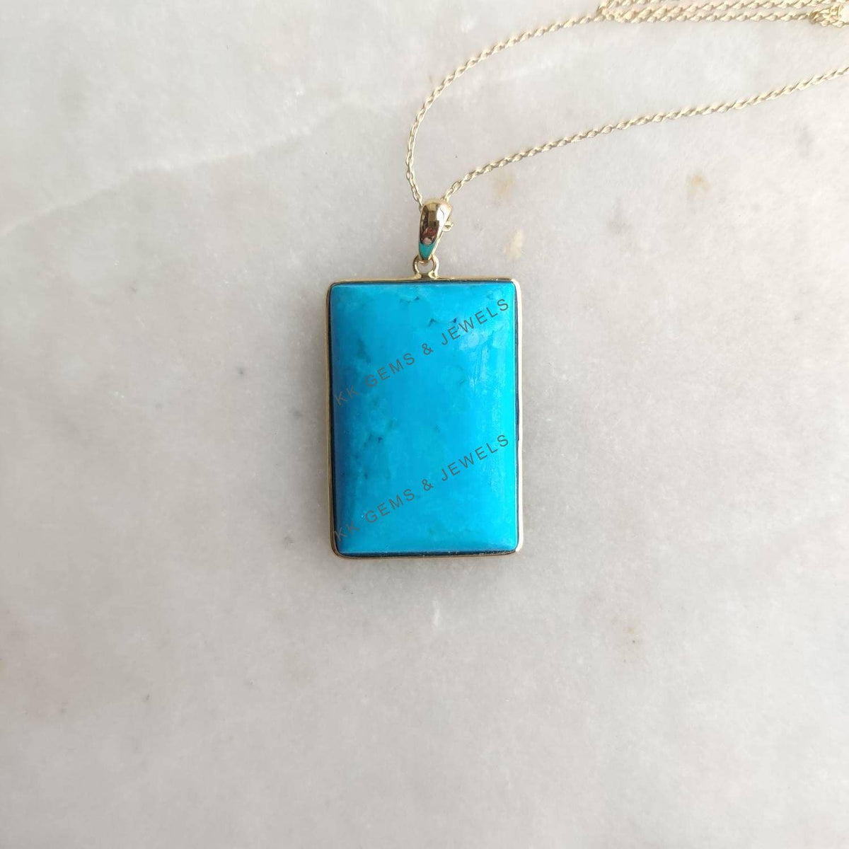 Natural Arizona Turquoise Pendant, 14K Solid Yellow Gold Sleeping Beauty, December Birthstone