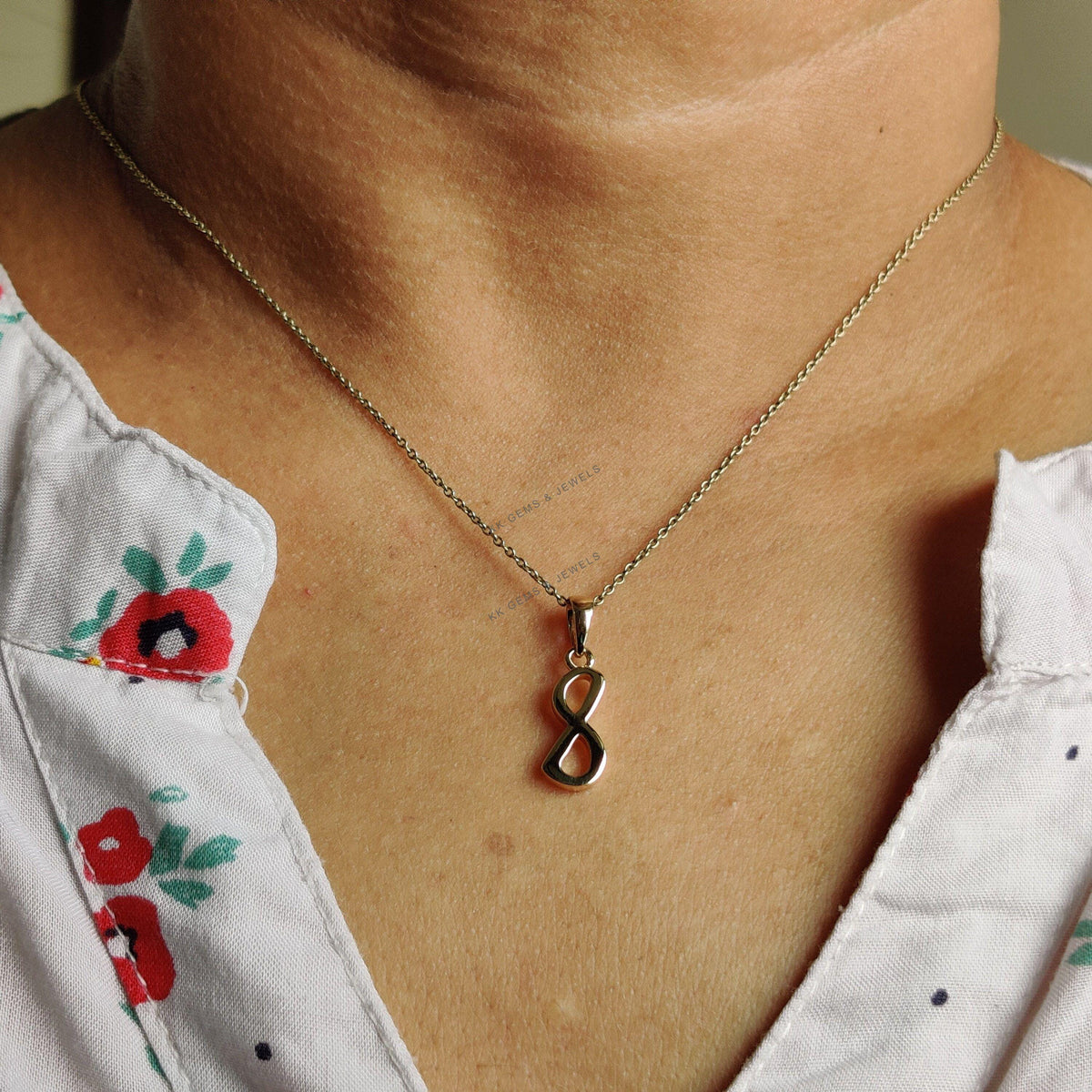 14K Solid Yellow Gold Number 8 Pendant, Dainty Birthday Charm
