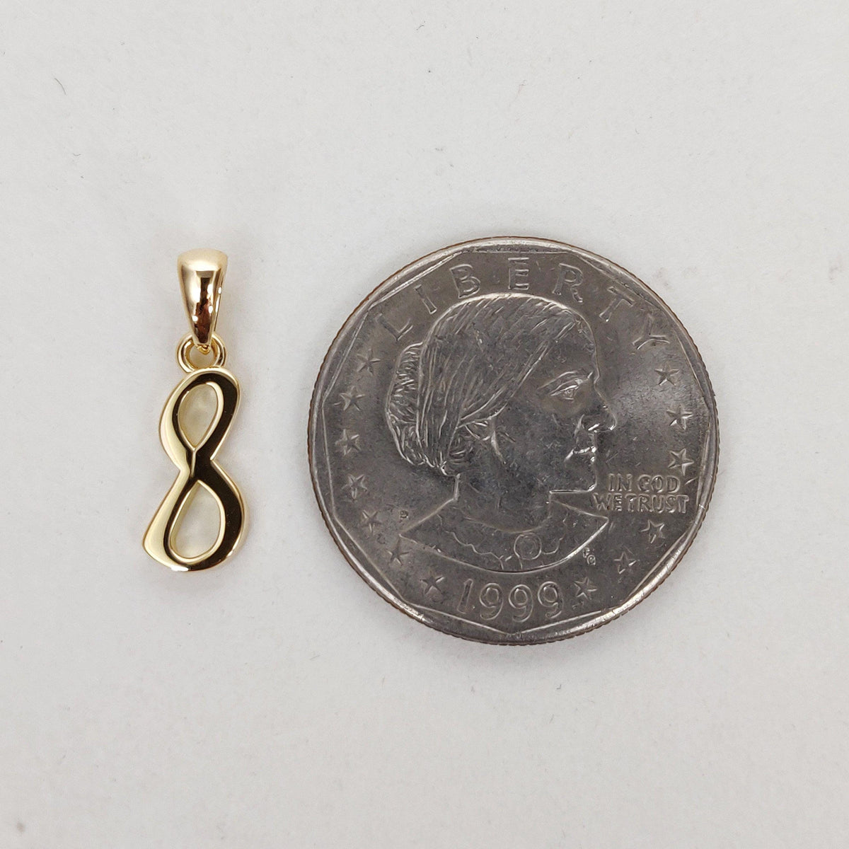 14K Solid Yellow Gold Number 8 Pendant, Dainty Birthday Charm
