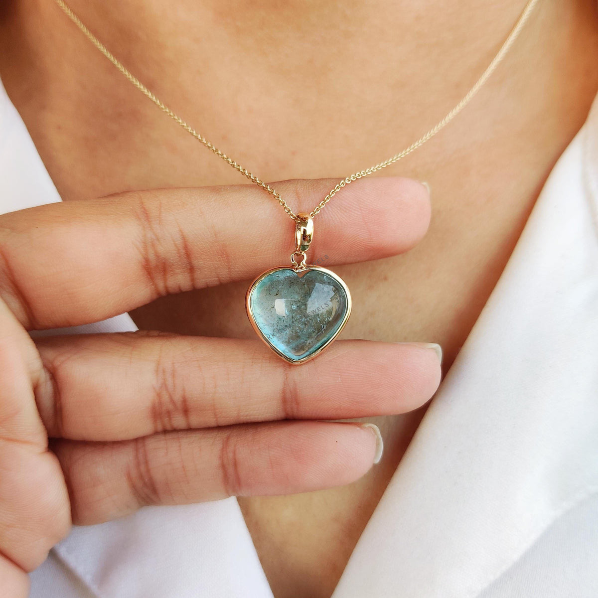 14K Solid Yellow Gold Natural Aquamarine Heart Pendant - March Birthstone