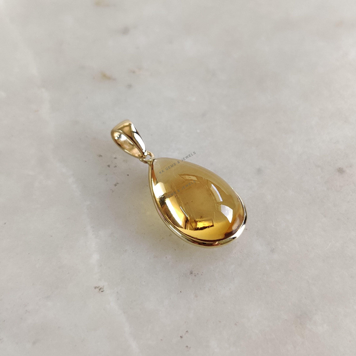 14K Solid Yellow Gold Natural Citrine Pendant: November Birthstone Bezel Jewelry