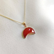14K Solid Yellow Gold Bezel Moon Pendant, Natural Onyx Chalcedony Crecent Jewelry