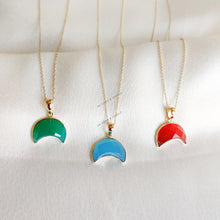 14K Solid Yellow Gold Bezel Moon Pendant, Natural Onyx Chalcedony Crecent Jewelry