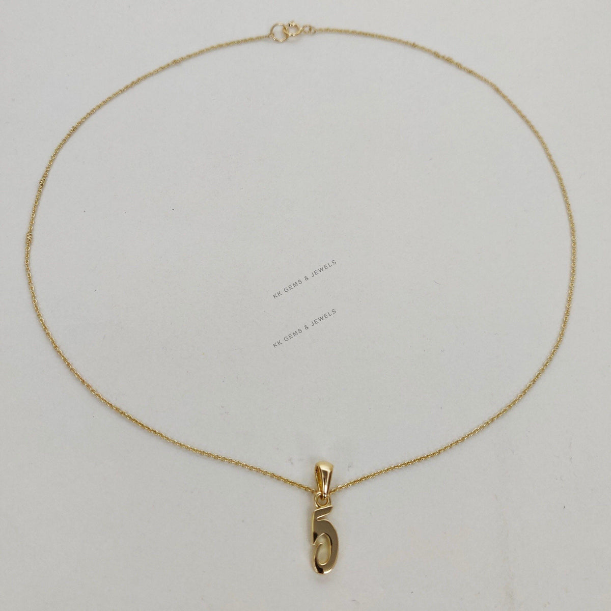 14K Solid Gold Number 5 Pendant - Dainty Charm Necklace